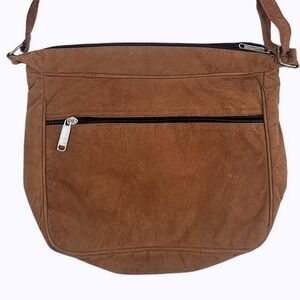 Adidas Brown Suede Crossbody Bag Messenger Shoulder Zip Pockets Vintage Style